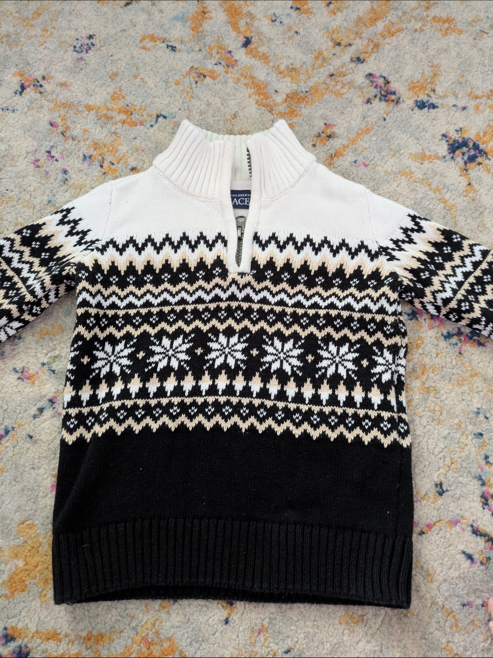 The Children's Place Black, White & Cream Zip Sweater